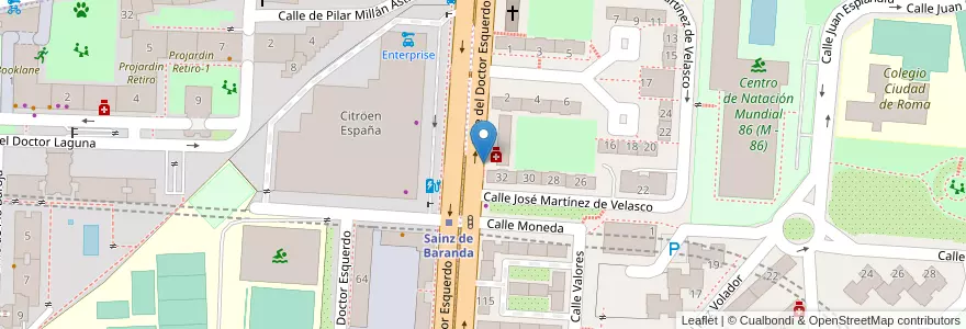 Mapa de ubicacion de Aparcabicis Metro Sainz de Baranda en Spagna, Comunidad De Madrid, Comunidad De Madrid, Área Metropolitana De Madrid Y Corredor Del Henares, Madrid.