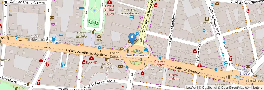 Mapa de ubicacion de Aparcabicis Metro San Bernardo en Sepanyol, Comunidad De Madrid, Comunidad De Madrid, Área Metropolitana De Madrid Y Corredor Del Henares, Madrid.