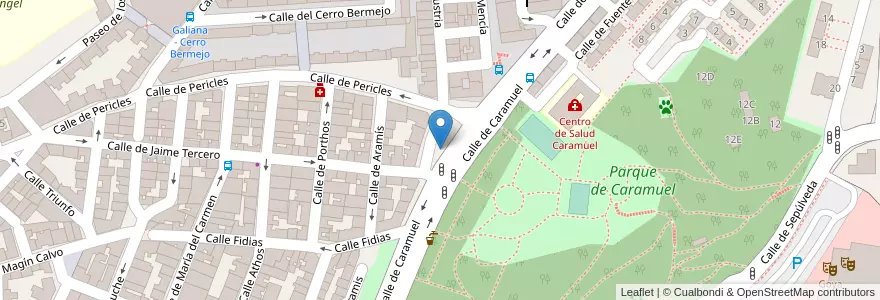 Mapa de ubicacion de Aparcabicis Parque Caramuel en Sepanyol, Comunidad De Madrid, Comunidad De Madrid, Área Metropolitana De Madrid Y Corredor Del Henares, Madrid.