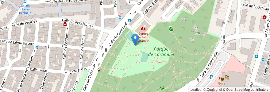 Mapa de ubicacion de Aparcabicis Parque Caramuel en Espanha, Comunidade De Madrid, Comunidade De Madrid, Área Metropolitana De Madrid Y Corredor Del Henares, Madrid.