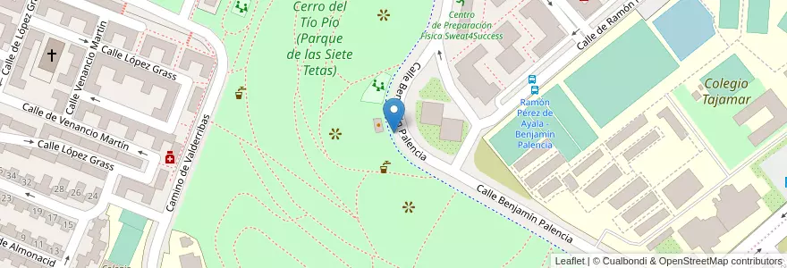 Mapa de ubicacion de Aparcabicis Parque Cerro del Tío Pío en スペイン, マドリード州, Comunidad De Madrid, Área Metropolitana De Madrid Y Corredor Del Henares, Madrid.