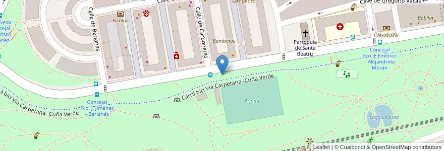 Mapa de ubicacion de Aparcabicis Parque Cuña Verde de La Latina en 스페인, Comunidad De Madrid, Comunidad De Madrid, Área Metropolitana De Madrid Y Corredor Del Henares, 마드리드.
