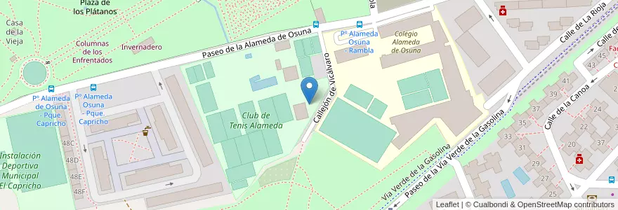 Mapa de ubicacion de Aparcabicis Parque El Capricho en スペイン, マドリード州, Comunidad De Madrid, Área Metropolitana De Madrid Y Corredor Del Henares, Madrid.