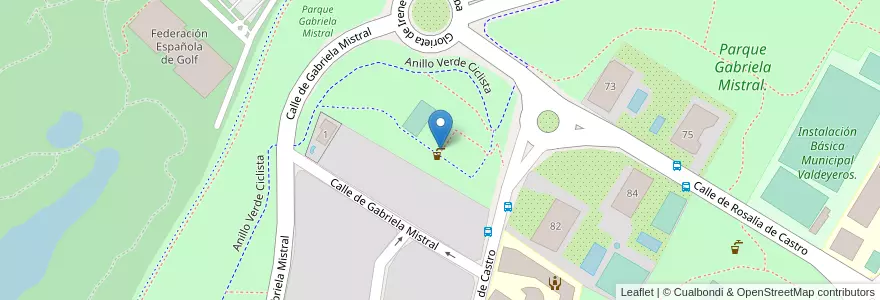 Mapa de ubicacion de Aparcabicis Parque Gabriela Mistral en Spain, Community Of Madrid, Community Of Madrid, Área Metropolitana De Madrid Y Corredor Del Henares, Madrid.