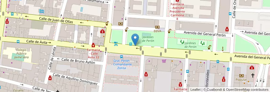 Mapa de ubicacion de Aparcabicis Parque General Perón en اسپانیا, بخش خودمختار مادرید, بخش خودمختار مادرید, Área Metropolitana De Madrid Y Corredor Del Henares, مادرید.