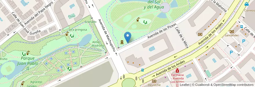Mapa de ubicacion de Aparcabicis Parque Juan Pablo II en Spanien, Autonome Gemeinschaft Madrid, Autonome Gemeinschaft Madrid, Área Metropolitana De Madrid Y Corredor Del Henares, Madrid.