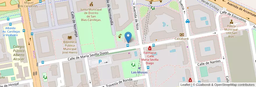 Mapa de ubicacion de Aparcabicis Parque María Sevilla Diago en Spanje, Comunidad De Madrid, Comunidad De Madrid, Área Metropolitana De Madrid Y Corredor Del Henares, Madrid.