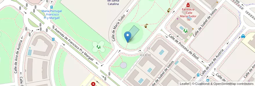 Mapa de ubicacion de Aparcabicis Parque María Tudor en Spagna, Comunidad De Madrid, Comunidad De Madrid, Área Metropolitana De Madrid Y Corredor Del Henares, Madrid.