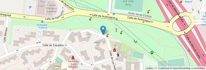 Mapa de ubicacion de Aparcabicis Parque Villarosa en إسبانيا, منطقة مدريد, منطقة مدريد, Área Metropolitana De Madrid Y Corredor Del Henares, مدريد.