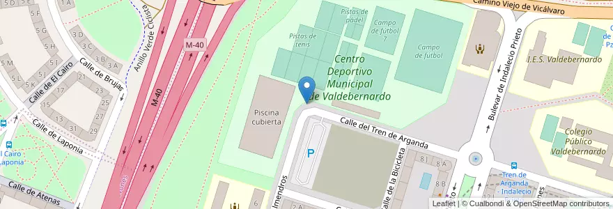 Mapa de ubicacion de Aparcabicis Pistas de tenis Valdebernardo en Espanha, Comunidade De Madrid, Comunidade De Madrid, Área Metropolitana De Madrid Y Corredor Del Henares, Madrid.