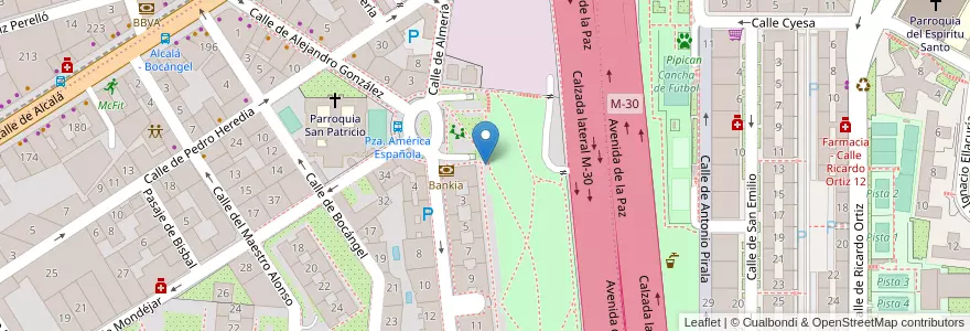 Mapa de ubicacion de Aparcabicis Plaza de América Española en Espagne, Communauté De Madrid, Communauté De Madrid, Área Metropolitana De Madrid Y Corredor Del Henares, Madrid.