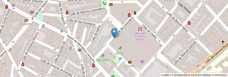 Mapa de ubicacion de Aparcabicis Plaza de Toros Vistalegre en اسپانیا, بخش خودمختار مادرید, بخش خودمختار مادرید, Área Metropolitana De Madrid Y Corredor Del Henares, مادرید.