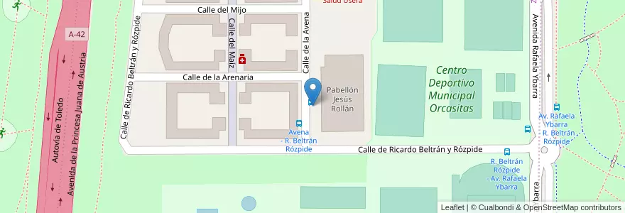 Mapa de ubicacion de Aparcabicis Polideportivo Jesús Rollán en Espanha, Comunidade De Madrid, Comunidade De Madrid, Área Metropolitana De Madrid Y Corredor Del Henares, Madrid.