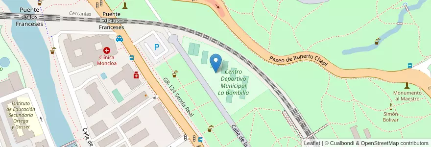 Mapa de ubicacion de Aparcabicis Polideportivo La Bombilla en اسپانیا, بخش خودمختار مادرید, بخش خودمختار مادرید, Área Metropolitana De Madrid Y Corredor Del Henares, مادرید.