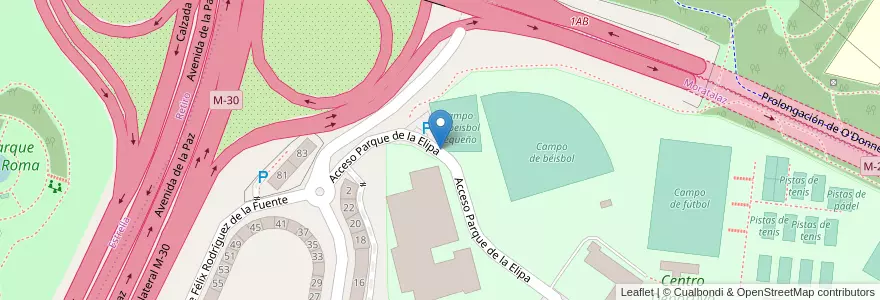 Mapa de ubicacion de Aparcabicis Polideportivo La Elipa en スペイン, マドリード州, Comunidad De Madrid, Área Metropolitana De Madrid Y Corredor Del Henares, Madrid.