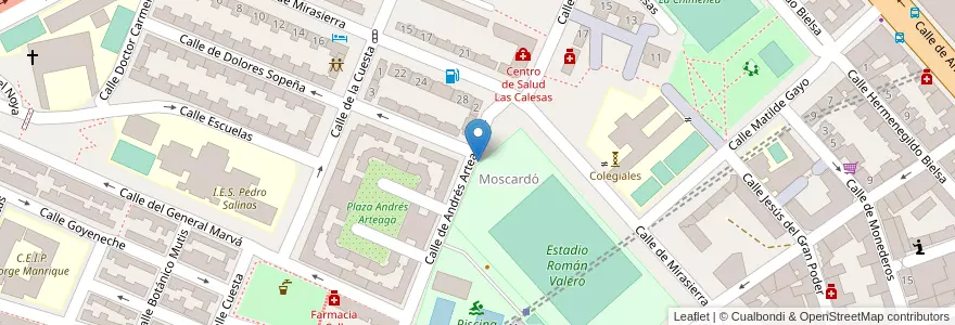 Mapa de ubicacion de Aparcabicis Polideportivo Moscardó en اسپانیا, بخش خودمختار مادرید, بخش خودمختار مادرید, Área Metropolitana De Madrid Y Corredor Del Henares, مادرید.