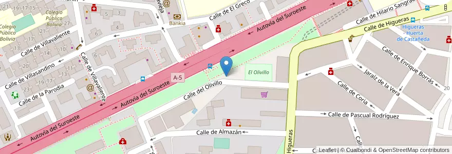 Mapa de ubicacion de Aparcabicis Polideportivo Olivillo en Spain, Community Of Madrid, Community Of Madrid, Área Metropolitana De Madrid Y Corredor Del Henares, Madrid.