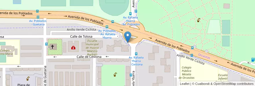 Mapa de ubicacion de Aparcabicis Polideportivo Orcasitas en Spain, Community Of Madrid, Community Of Madrid, Área Metropolitana De Madrid Y Corredor Del Henares, Madrid.
