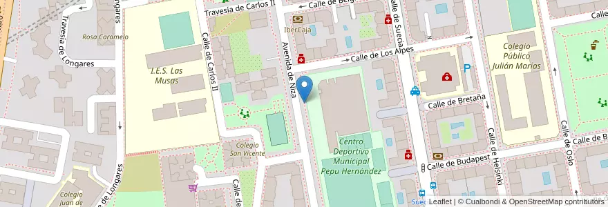 Mapa de ubicacion de Aparcabicis Polideportivo Pepu Hernández en Sepanyol, Comunidad De Madrid, Comunidad De Madrid, Área Metropolitana De Madrid Y Corredor Del Henares, Madrid.