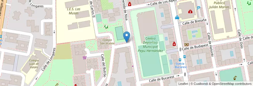 Mapa de ubicacion de Aparcabicis Polideportivo Pepu Hernández en Spain, Community Of Madrid, Community Of Madrid, Área Metropolitana De Madrid Y Corredor Del Henares, Madrid.