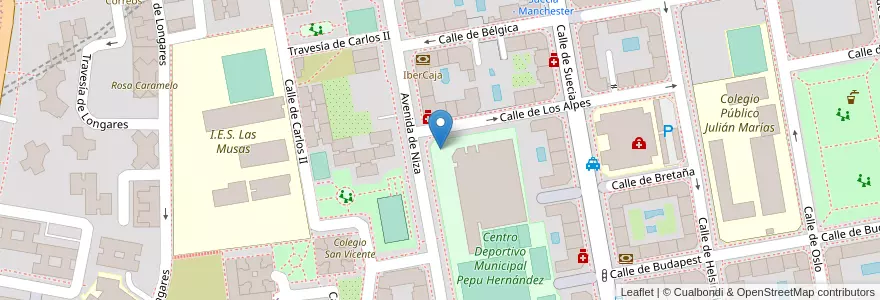 Mapa de ubicacion de Aparcabicis Polideportivo Pepu Hernández en 西班牙, Comunidad De Madrid, Comunidad De Madrid, Área Metropolitana De Madrid Y Corredor Del Henares, Madrid.