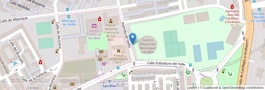 Mapa de ubicacion de Aparcabicis Polideportivo San Blas en Spanien, Autonome Gemeinschaft Madrid, Autonome Gemeinschaft Madrid, Área Metropolitana De Madrid Y Corredor Del Henares, Madrid.