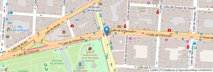 Mapa de ubicacion de Aparcabicis Retiro (esquina O'Donnell) en Spagna, Comunidad De Madrid, Comunidad De Madrid, Área Metropolitana De Madrid Y Corredor Del Henares, Madrid.