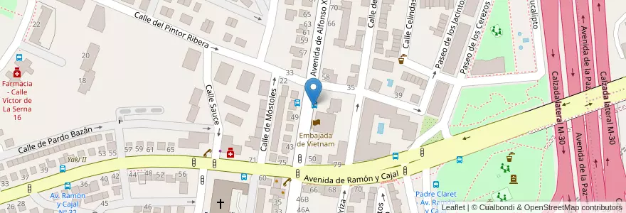 Mapa de ubicacion de Aparcabicis Viviendas Alfonso XIII 54 en 스페인, Comunidad De Madrid, Comunidad De Madrid, Área Metropolitana De Madrid Y Corredor Del Henares, 마드리드.