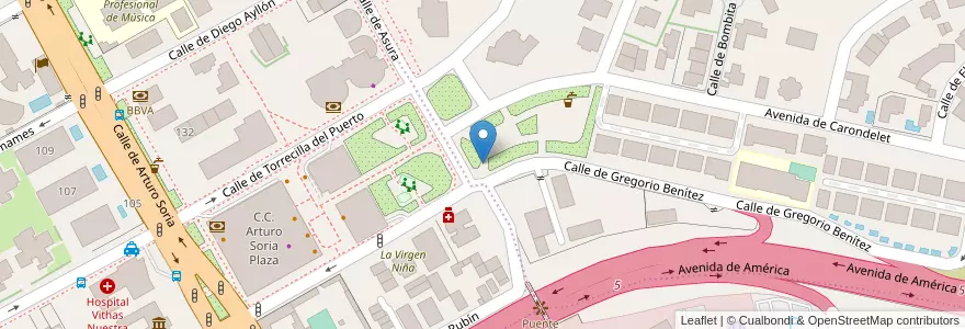 Mapa de ubicacion de Aparcabicis Zona verde Av. Carondelet - Gregorio Benítez en Spagna, Comunidad De Madrid, Comunidad De Madrid, Área Metropolitana De Madrid Y Corredor Del Henares, Madrid.