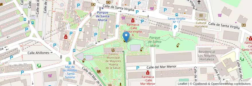 Mapa de ubicacion de Aparcabicis Zona verde Santa Virgilia y Mar Menor en España, Comunidad De Madrid, Comunidad De Madrid, Área Metropolitana De Madrid Y Corredor Del Henares, Madrid.