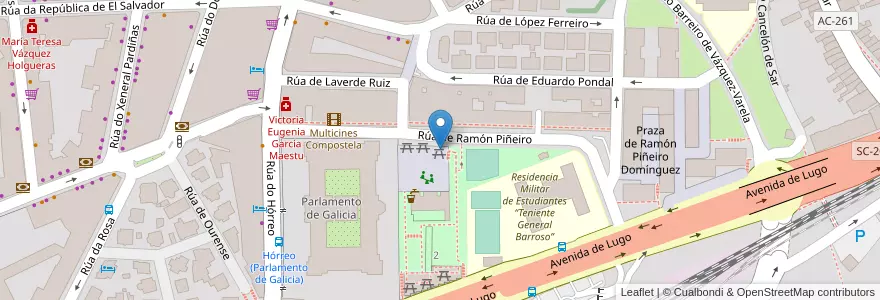 Mapa de ubicacion de Aparcadoiro do Hórreo en España, Galicia / Galiza, A Coruña, Santiago, Santiago De Compostela.