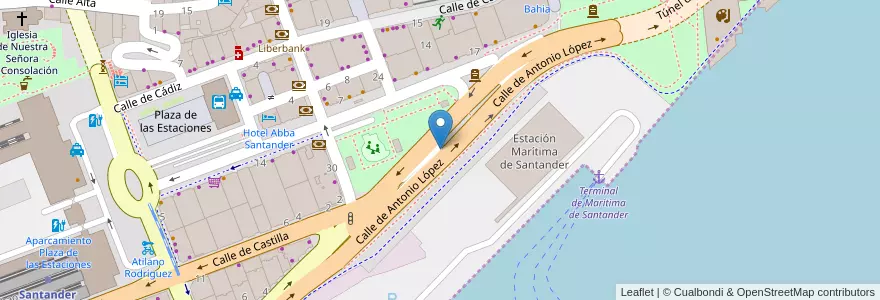 Mapa de ubicacion de Aparcamiento de la Plaza de Las Cachavas en إسبانيا, كانتابريا, منطقة كانتابريا, Santander, Santander.