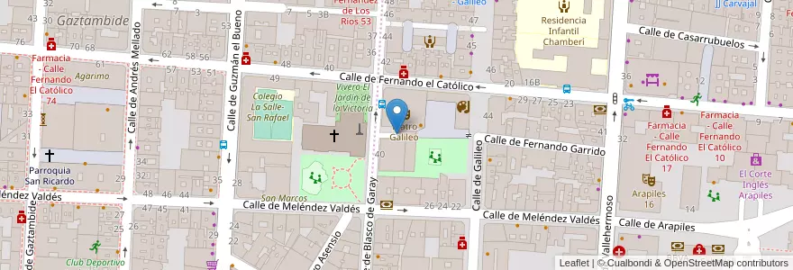 Mapa de ubicacion de Aparcamiento Residentes Galileo en España, Comunidad De Madrid, Comunidad De Madrid, Área Metropolitana De Madrid Y Corredor Del Henares, Madrid.