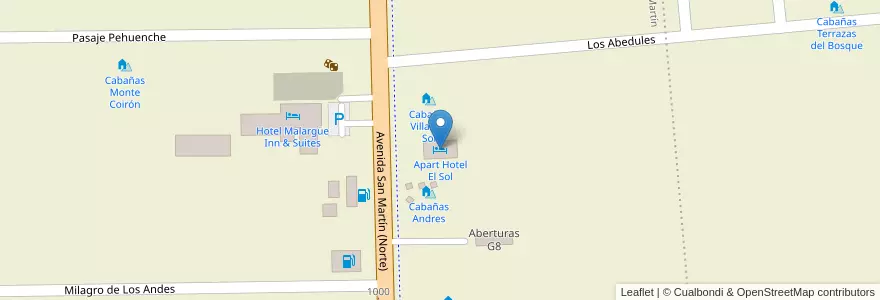 Mapa de ubicacion de Apart Hotel El Sol en 아르헨티나, 칠레, Mendoza, Departamento Malargüe, Distrito Ciudad De Malargüe.