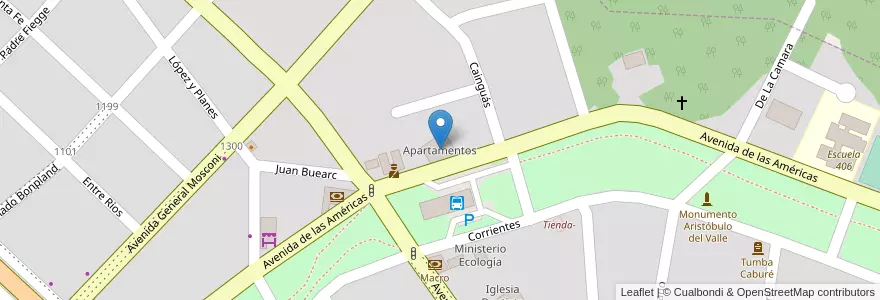 Mapa de ubicacion de Apartamentos en 아르헨티나, Misiones, Departamento Cainguás, Municipio De Aristóbulo Del Valle, Aristóbulo Del Valle.