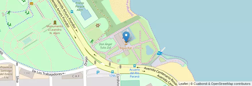 Mapa de ubicacion de Aqua Bar en الأرجنتين, سانتا في, Departamento Rosario, Municipio De Rosario, روساريو.