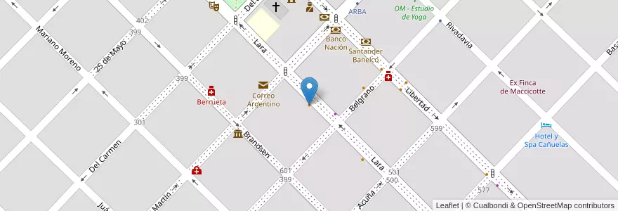 Mapa de ubicacion de ARA Cocina al disco en آرژانتین, استان بوئنوس آیرس, Partido De Cañuelas, Cañuelas.