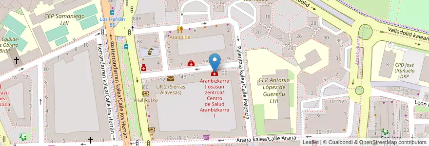 Mapa de ubicacion de Aranbizkarra I osasun zentroa/Centro de Salud Aranbizkarra I en Испания, Страна Басков, Алава, Gasteizko Kuadrilla/Cuadrilla De Vitoria, Vitoria-Gasteiz.