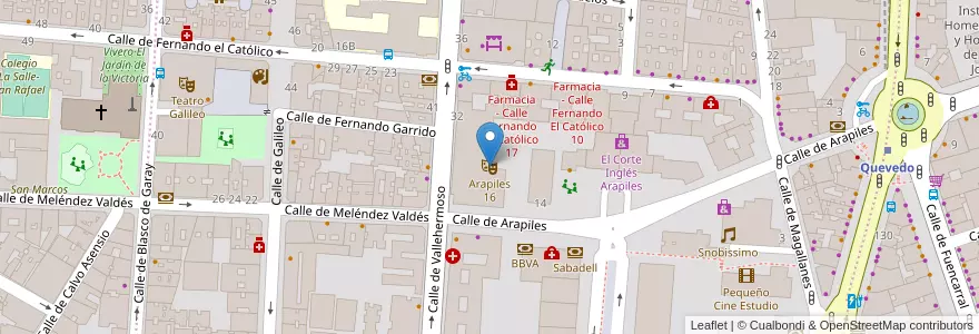 Mapa de ubicacion de Arapiles 16 en Sepanyol, Comunidad De Madrid, Comunidad De Madrid, Área Metropolitana De Madrid Y Corredor Del Henares, Madrid.
