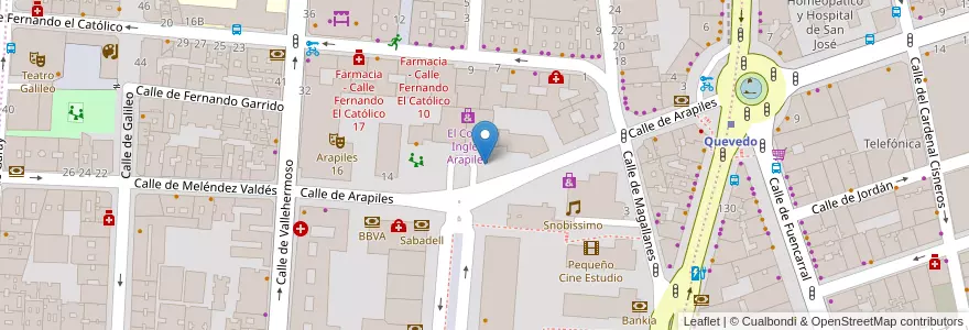 Mapa de ubicacion de ARAPILES, CALLE, DE,10 en İspanya, Comunidad De Madrid, Comunidad De Madrid, Área Metropolitana De Madrid Y Corredor Del Henares, Madrid.