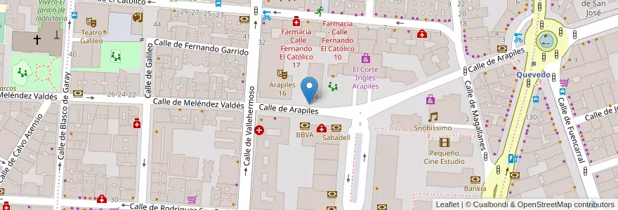 Mapa de ubicacion de ARAPILES, CALLE, DE,14 D en 스페인, Comunidad De Madrid, Comunidad De Madrid, Área Metropolitana De Madrid Y Corredor Del Henares, 마드리드.