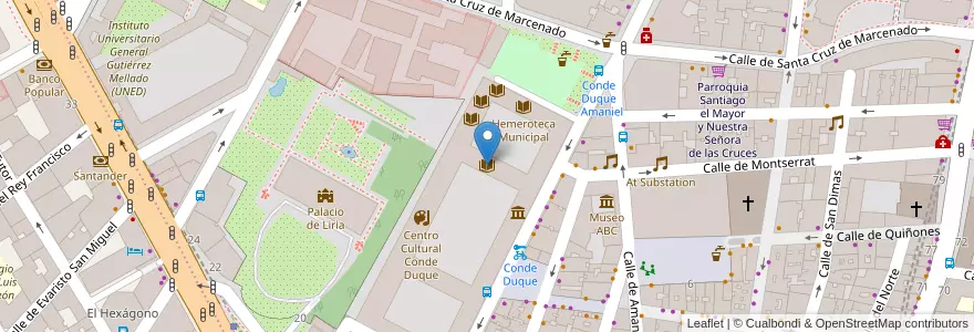 Mapa de ubicacion de Archivo de Villa de Madrid en 스페인, Comunidad De Madrid, Comunidad De Madrid, Área Metropolitana De Madrid Y Corredor Del Henares, 마드리드.