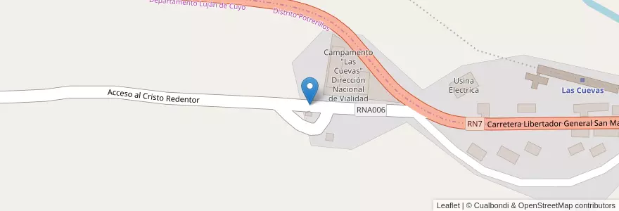 Mapa de ubicacion de Arco del cristo Redentor en Argentina, Chile, Mendoza, Distrito Potrerillos.