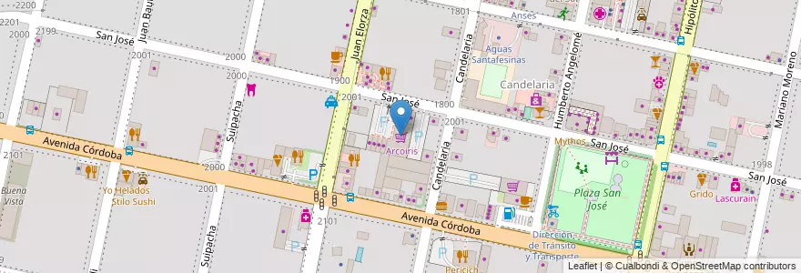 Mapa de ubicacion de Arcoiris en Arjantin, Santa Fe, Departamento Rosario, Municipio De Funes, Funes.