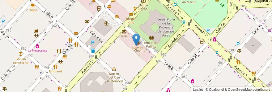 Mapa de ubicacion de Area comercial "Calle 8", Casco Urbano en アルゼンチン, ブエノスアイレス州, Partido De La Plata, La Plata.