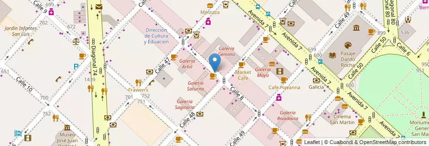 Mapa de ubicacion de Area comercial "Calle 8", Casco Urbano en آرژانتین, استان بوئنوس آیرس, Partido De La Plata, La Plata.