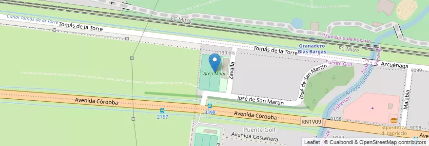 Mapa de ubicacion de Área Mobi en الأرجنتين, سانتا في, Municipio De Funes, Departamento Rosario, Funes.