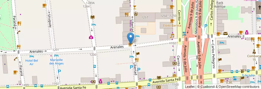 Mapa de ubicacion de Arenales Resto & Coffee, Retiro en アルゼンチン, Ciudad Autónoma De Buenos Aires, Comuna 1, ブエノスアイレス.