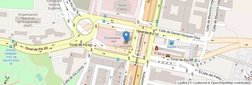 Mapa de ubicacion de Aresbank en España, Comunidad De Madrid, Comunidad De Madrid, Área Metropolitana De Madrid Y Corredor Del Henares, Madrid.