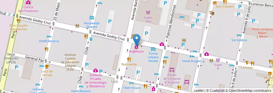 Mapa de ubicacion de Argentum en Arjantin, Şili, Mendoza, Departamento Capital, Ciudad De Mendoza.